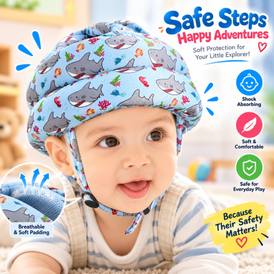 Baby Safety Head Protector Helmet – 360° Anti-Fall Protection Cap with Adjustable Velcro & Soft Chin Strap, Breathable Hollow Design, Shock-Absorbing Toddler Head Guard for Walking & Crawling